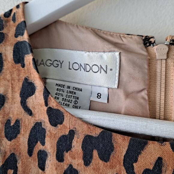 Maggy London Black Brown Linen Blend Animal Print Sheath Dress w Side Buttons -8 - Picture 10 of 10